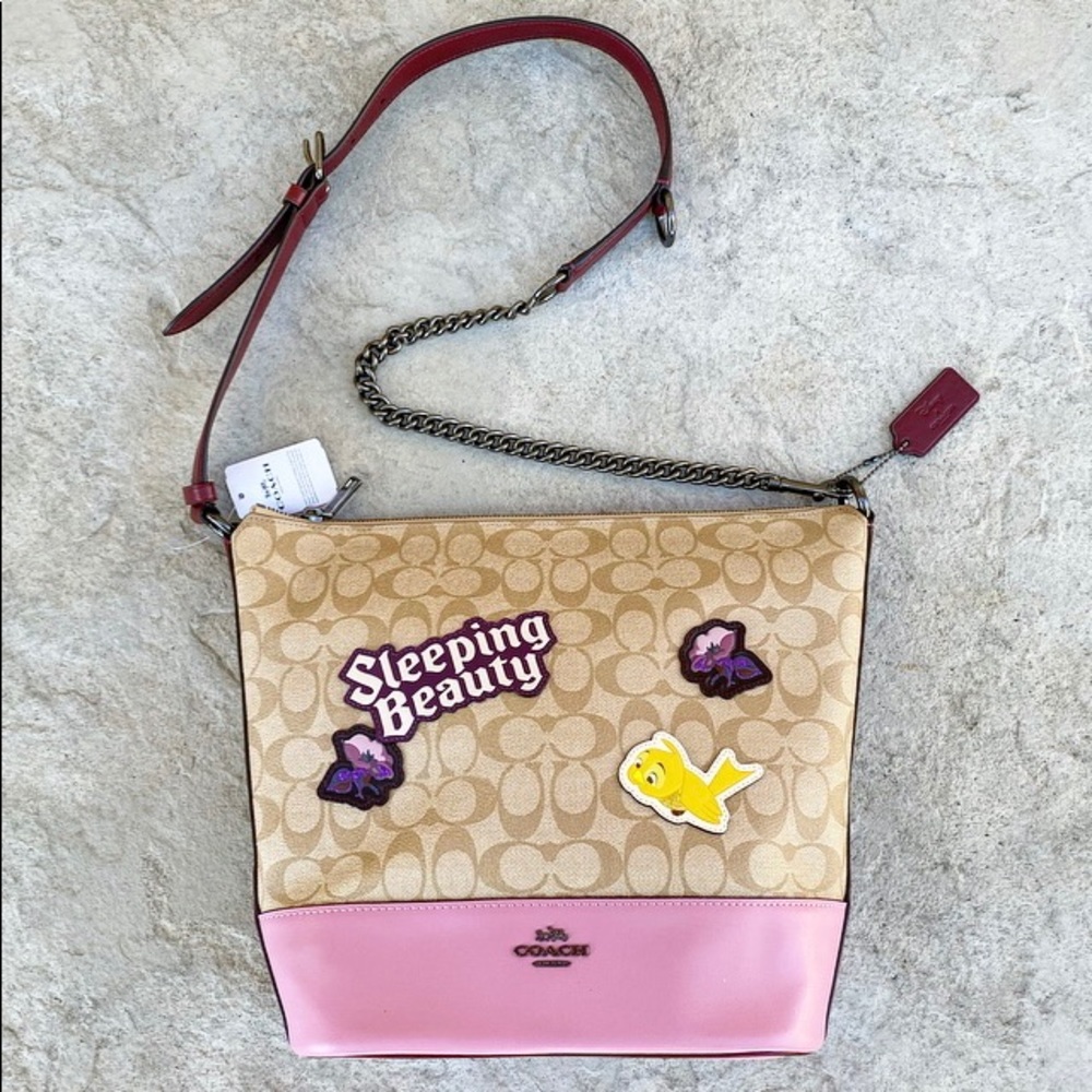 NWT Coach 2021 Disney Sleeping Beauty Shoulder Bag with Gunmetal Strap